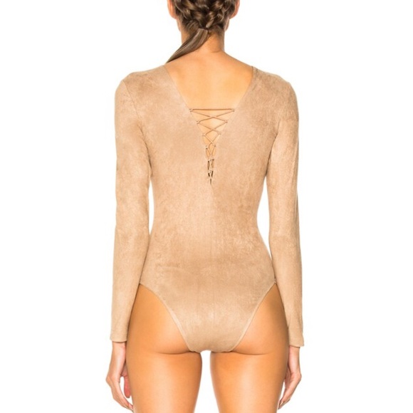 Alexander Wang Faux Suede Lace Up Bodysuit in Camel - Picture 4 of 5